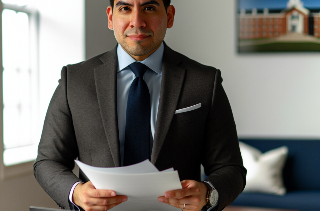 Entrepreneur in a modern office reviewing scholarship and education planning documents